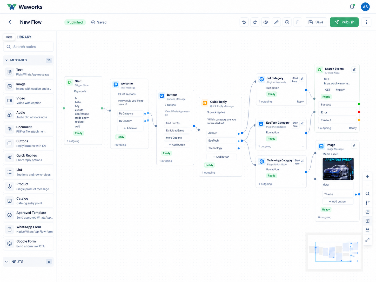 Waworks Flow Builder — Visual WhatsApp automation builder
